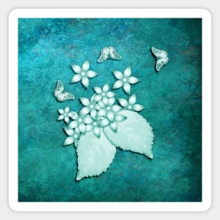 Teal on teal butterflies and flowers Sticker